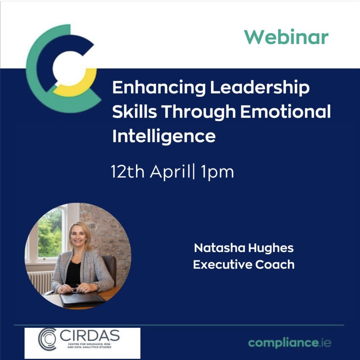 April 12th I’ll be presenting at a webinar on #Emotionalintelligence and #Leadership with @ComplianceInst in conjunction with CIRDAS @InsurtechInc & @SETUIreland #cpd #lifelonglearning. Register here 👉 compliance.ie/Public/Public/…