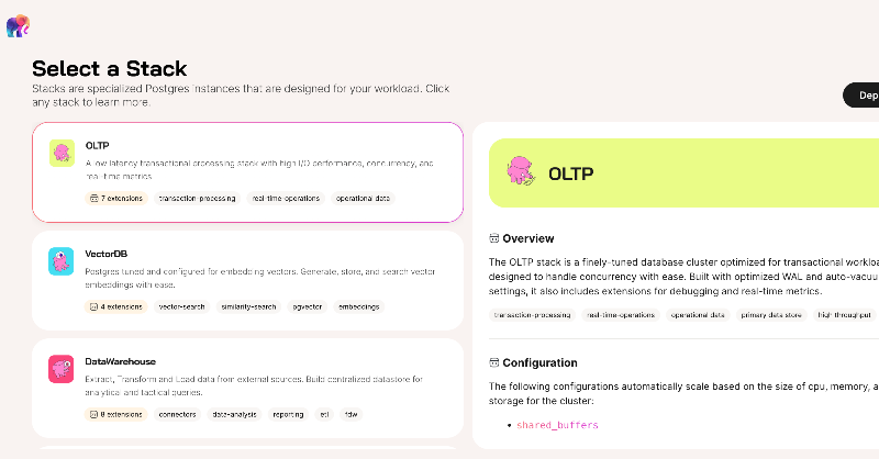 tembo's tweet photo. Tembo is multi-workload Postgres—OLTP, Message Queue, Vector Search, RAG, OLAP, Time Series, and Data Warehouse workloads—composed from OSS Postgres ecosystem