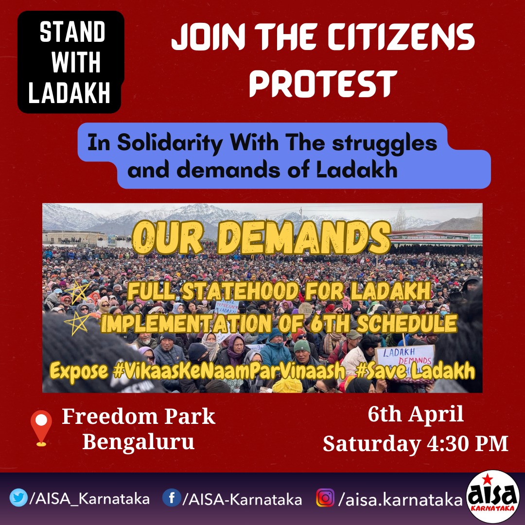 BANGALORE STANDS IN SUPPORT WITH LADAKH! Join us tomorrow at 4:30pm at Freedom park! DM for more queries!