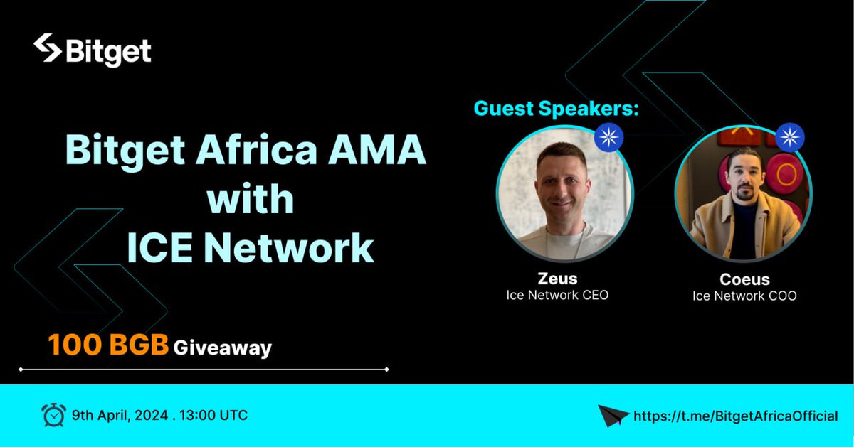 📣Telegram AMA Alert! 🌌

<> Bitget Africa AMA with Ice Network ❄️

📣Join us for an exciting AMA session with #IceNetwork Team on #Bitget Telegram group!

t.me/BitgetAfricaOf…

Save the date, and let's dive into the cutting-edge world of #IceOpenNetwork #ION, where advanced