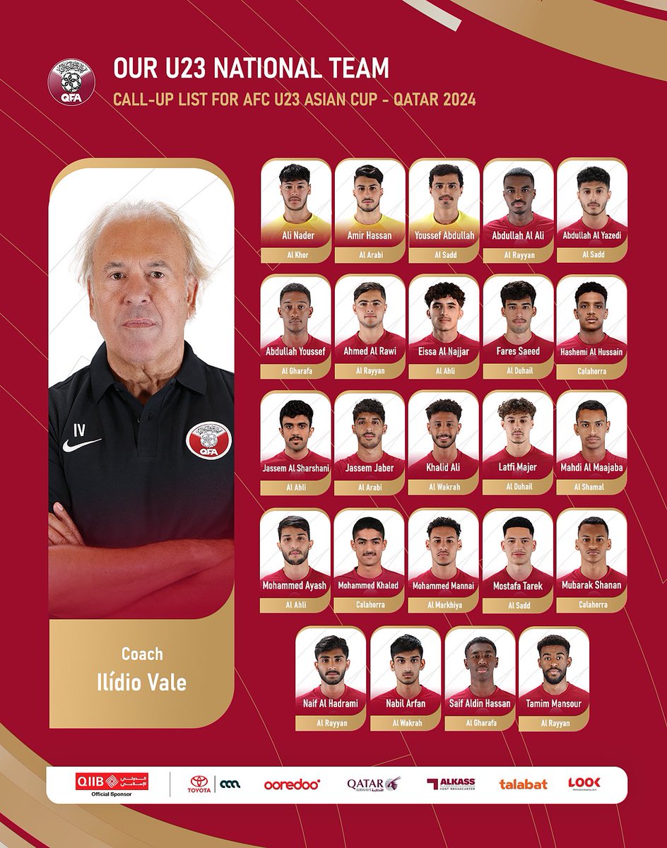 📋 - List of our U-23 national team 🇶🇦 called up for the Asian Cup.🏆 #AlAnnabi