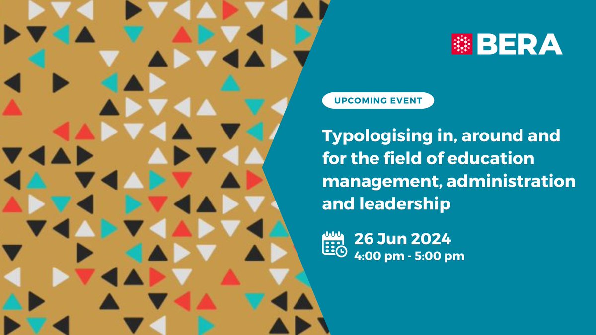 BERA (@beranews) on Twitter photo 📣 Upcoming BERA event
Typologising in, around and for the field of education management, administration and leadership
<a href="/Helengunter10/">Professor Helen Gunter, Orvillian, EU Rejoiner.</a> <a href="/steb7Steve/">Steven Courtney</a> <a href="/IirsLinLin/">Pinyan Lin</a> @KAHEALEYBROAD1
🗓️ 26 Jun 2024
Register here: bera.ac.uk/event/typologi… 📣 Upcoming BERA event
Typologising in, around and for the field of education management, administration and leadership
<a href="/Helengunter10/">Professor Helen Gunter, Orvillian, EU Rejoiner.</a> <a href="/steb7Steve/">Steven Courtney</a> <a href="/IirsLinLin/">Pinyan Lin</a> @KAHEALEYBROAD1
🗓️ 26 Jun 2024
Register here: bera.ac.uk/event/typologi…
