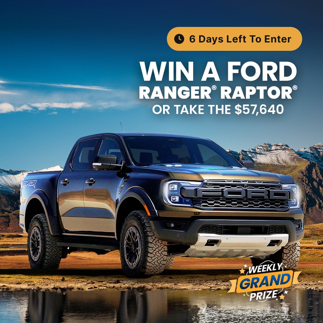 We’re about to make a splash with one of our biggest Ford giveaways yet! Come get your free entries to win the Ranger® Raptor® (or take the cash) right here: bit.ly/3TOD6wo