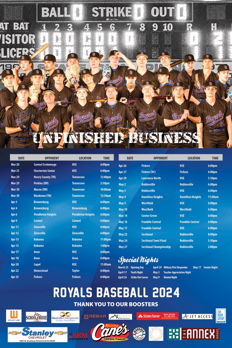 Let’s play two!  Conference play starts today vs. Brownsburg with a 2PM first pitch.  
Time to go to work! <a href="/HSEAthletics/">HSE Royals Athletics</a>