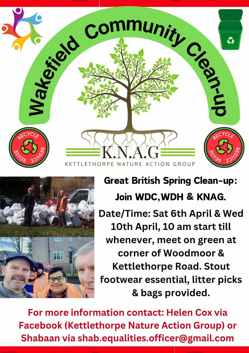 Our local Nature Action Group's getting stuck into the #GreatBritishSpringClean tomorrow, supported by Wakefield Council & Wakefield District Housing, owners of the land we'll be cleaning. 😀💚 #KeepBritainTidy