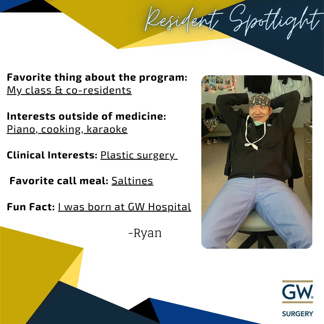 #FeatureFriday Introducing Ryan, current PGY3! Join us on Fridays as we highlight our entire resident complement! 💙💛 #surgery #surgeryresidency #residency #medtwitter #doctor