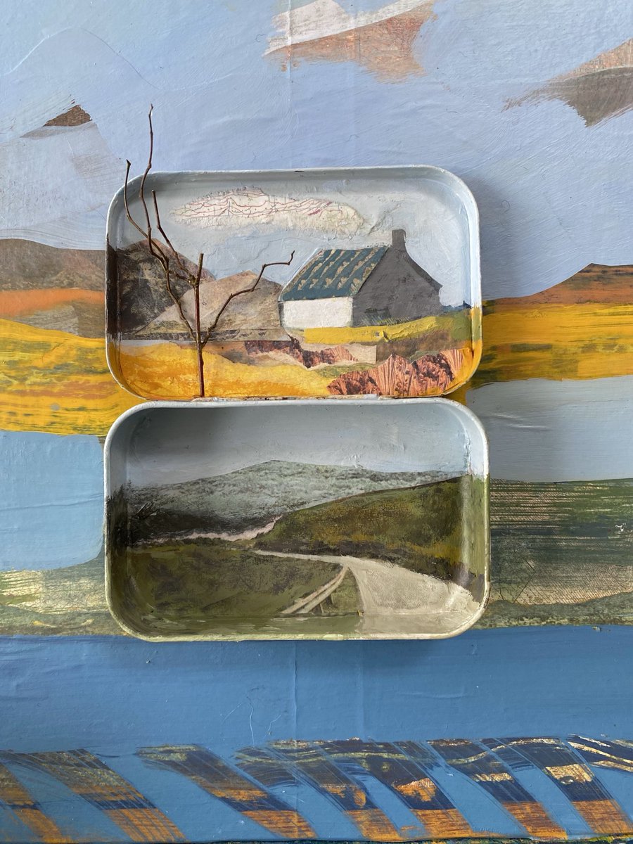 ‘Applecross’ Hills pastille tin. Acrylic, collage and found objects. #repurpose #recycled #reclaimed