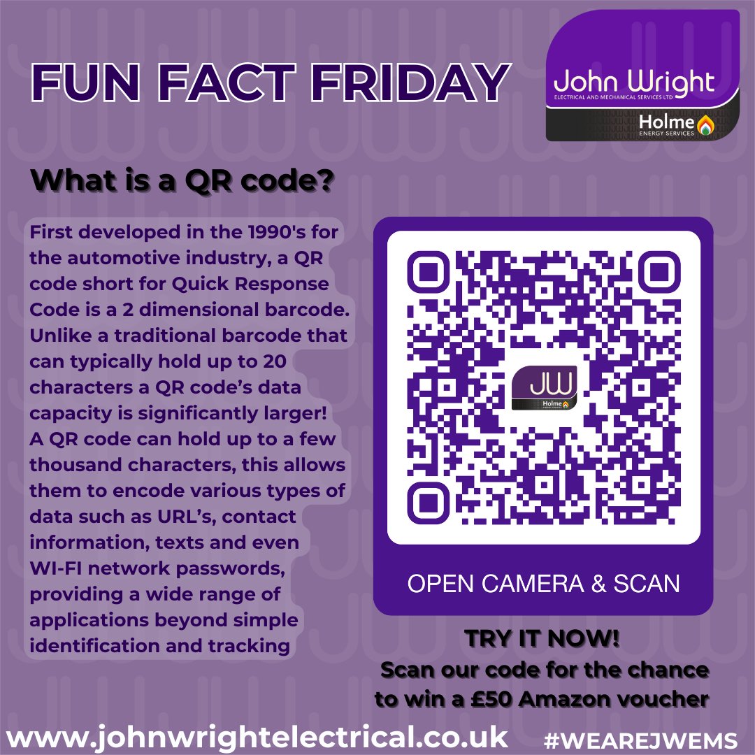 Scan now for a chance to win a £50 Amazon voucher!

#QR #Amazon #FunfactFriday #WIN #WEAREJWEMS