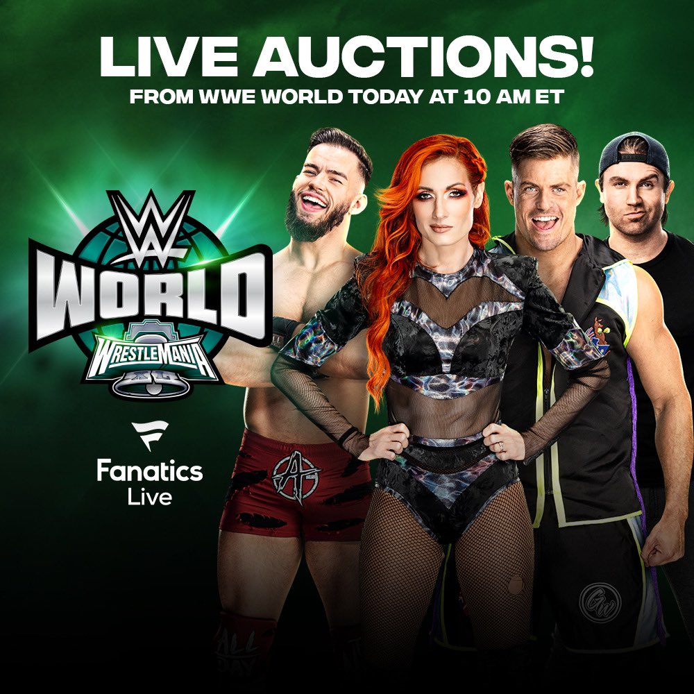Another WWE Live Auction starts soon! Head to Fanatics Live for a chance to bid on your favorite WWE items! Today's auction starts 10:00 AM EST. Check back tomorrow for additional times!. #WWE #WrestleMania 🛒: bit.ly/3PPdi26