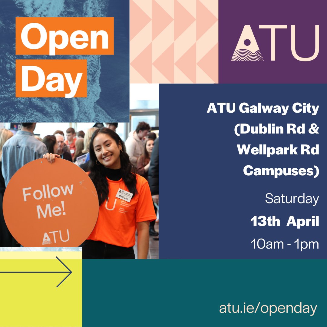 ATU Galway City, School of Design & Creative Arts (@atu_galway_sdca) on Twitter photo Are you interested in the School of Design & Creative Arts at ATU Galway City. If so come join us for our upcoming Open Day on our Wellpark Rd campus on Saturday 13th April from 10am-1pm!
gmit.ie/schools-campus…
Get more information and register here 👉 atu.ie/opendays Are you interested in the School of Design & Creative Arts at ATU Galway City. If so come join us for our upcoming Open Day on our Wellpark Rd campus on Saturday 13th April from 10am-1pm!
gmit.ie/schools-campus…
Get more information and register here 👉 atu.ie/opendays