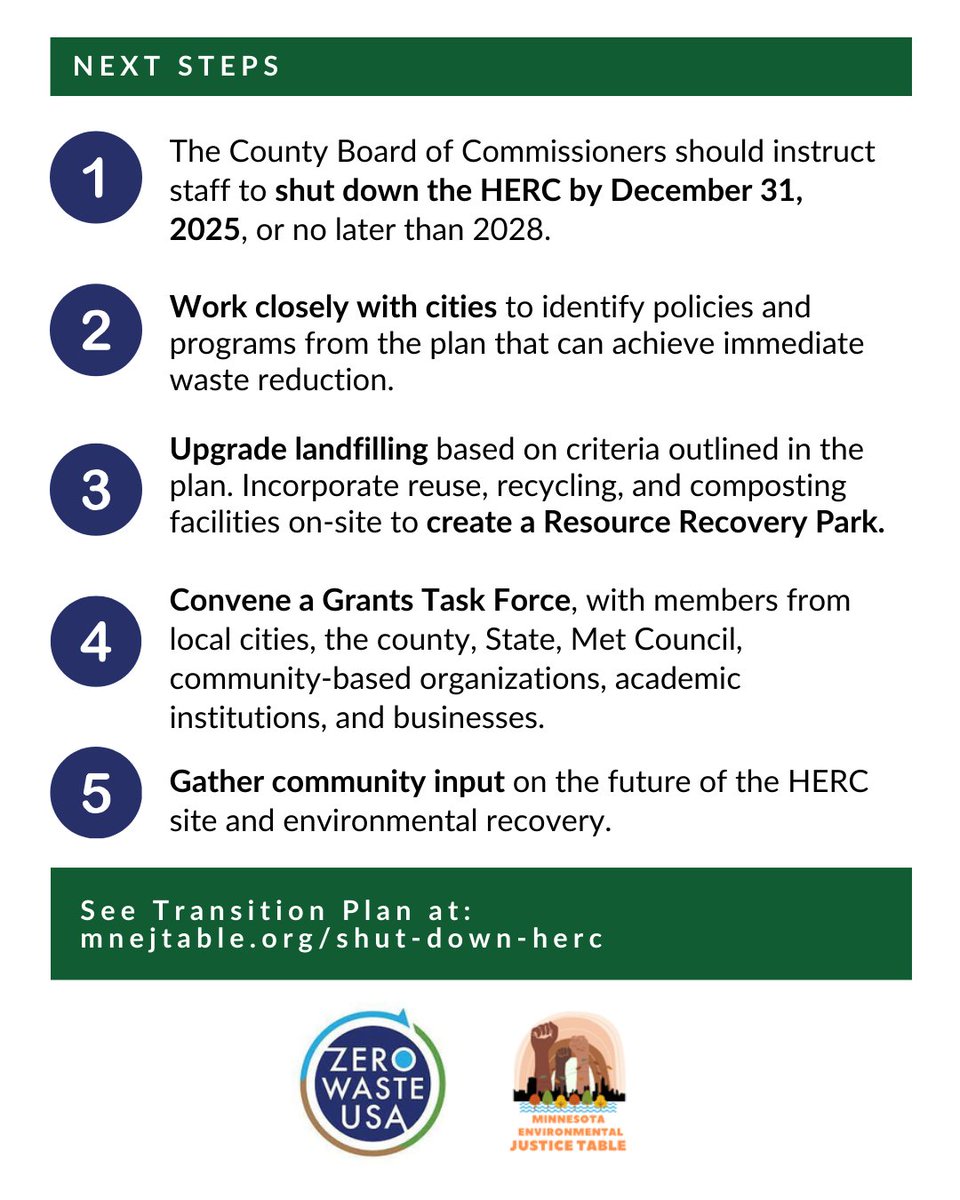 Have you heard we have a plan to shut down HERC by the end of 2025? These slides share some basics on why it’s important to stop burning trash and next steps. Visit mnejtable.org/shut-down-herc to read the full plan + tell your commissioner to support the People’s Transition Plan!