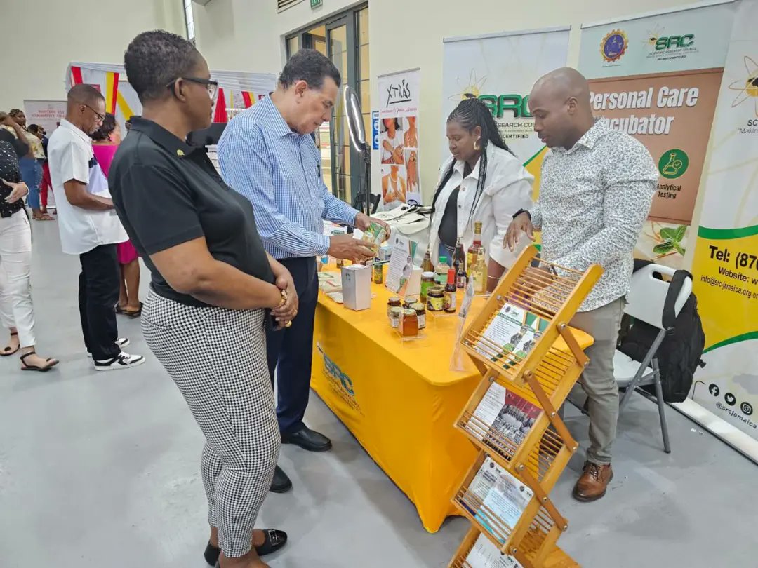 The Hon. Homer Edward Davis, CD, MP, Minister of State in the Office of the Prime Minister and Mrs. Sonia Clarke Bowen, Expo Chairperson and 2nd VP, Montego Bay Chamber of Commerce and Industry at our booth at the recently concluded MBCCI Expo. #scienceandtechnology