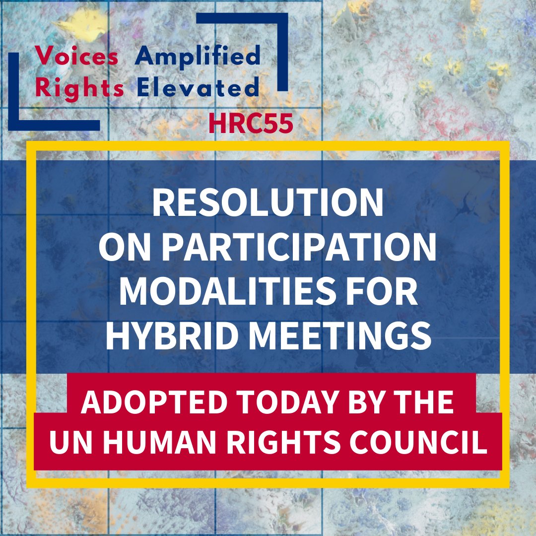 The U.S. welcomes the #HRC55 resolution on Hybrid Modalities. We commend 🇩🇴🇨🇻🇬🇹🇮🇪🇲🇼🇲🇻🇲🇹🇲🇭🇵🇦🇨🇭 for championing this cause, supporting SIDS, LDCs, & civil society. We advocate for the GA's adoption of inclusive modalities for wider participation.