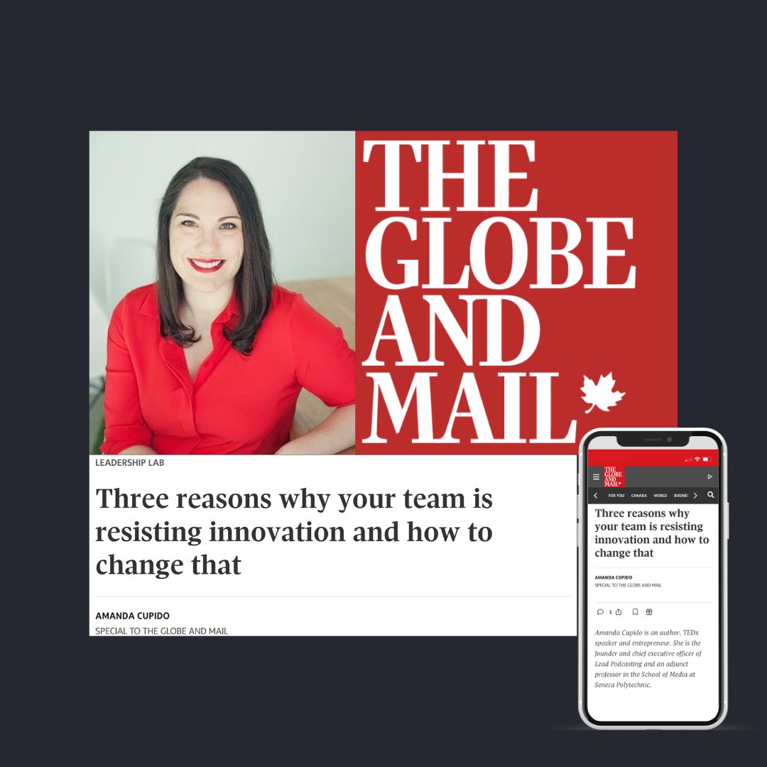 Curious as to why teams resist innovation and change? In the <a href="/globeandmail/">The Globe and Mail</a>, our Founder <a href="/acupido/">Amanda Cupido</a> explores three reasons and how to change that. You can read more here: theglobeandmail.com/business/caree…