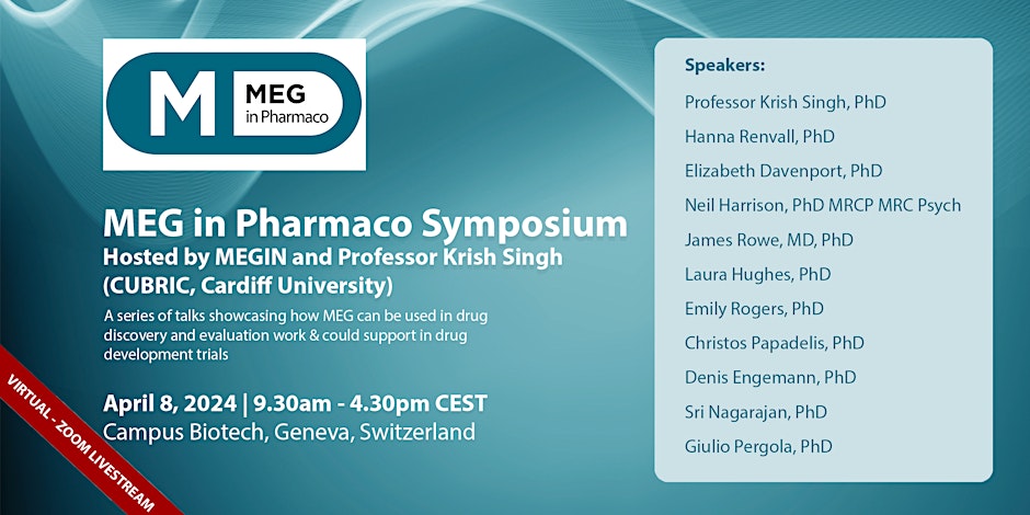A series of talks showcasing how MEG can be used in drug discovery and evaluation work and could support in drug development trials.

April 8, 2024 | 9.30am - 4.30pm CEST

us06web.zoom.us/j/88114958932?…
