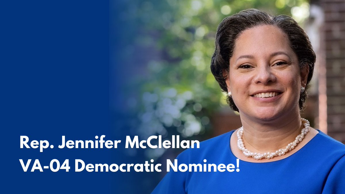 aerodgers's tweet photo. Honored to announce that @JennMcClellanVA is our 4th CD Democratic Nominee!

The general election starts today. Let's get to work to defend our democracy, protect our rights, and strengthen our economy. https://t.co/4VhmM0P0uB