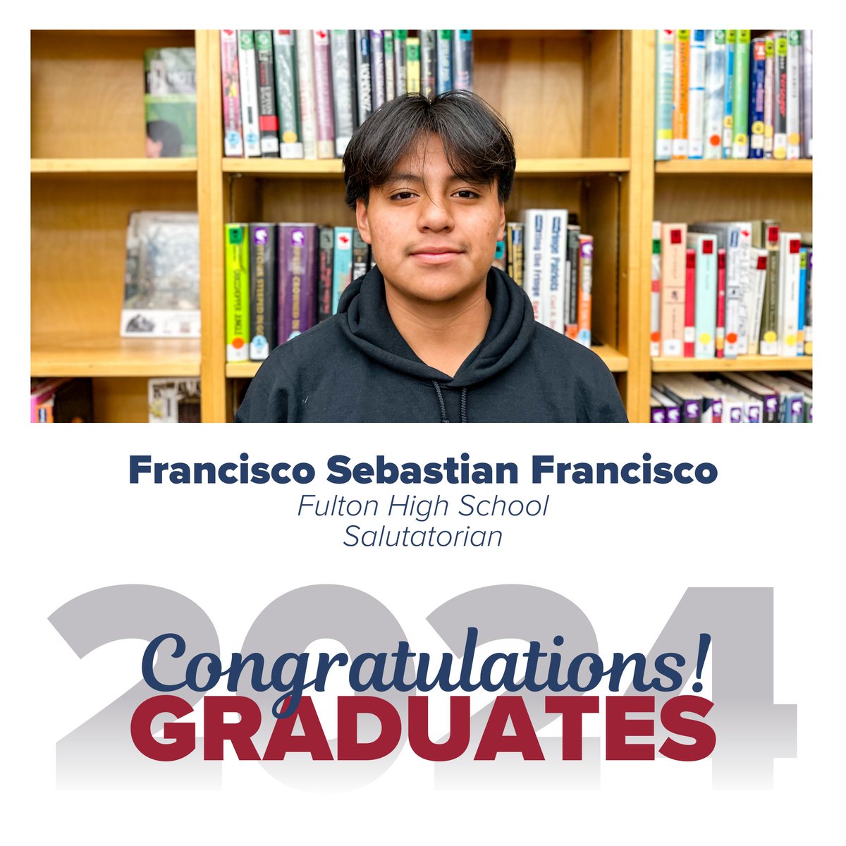 Congratulations to <a href="/FultonHigh/">Fulton High School</a> valedictorian Gabriela Sanchez Benitez and salutatorian Francisco Sebastian Francisco! ✨ 

Join Fulton on May 16 at 5:30 p.m. as they celebrate the Class of 2024!