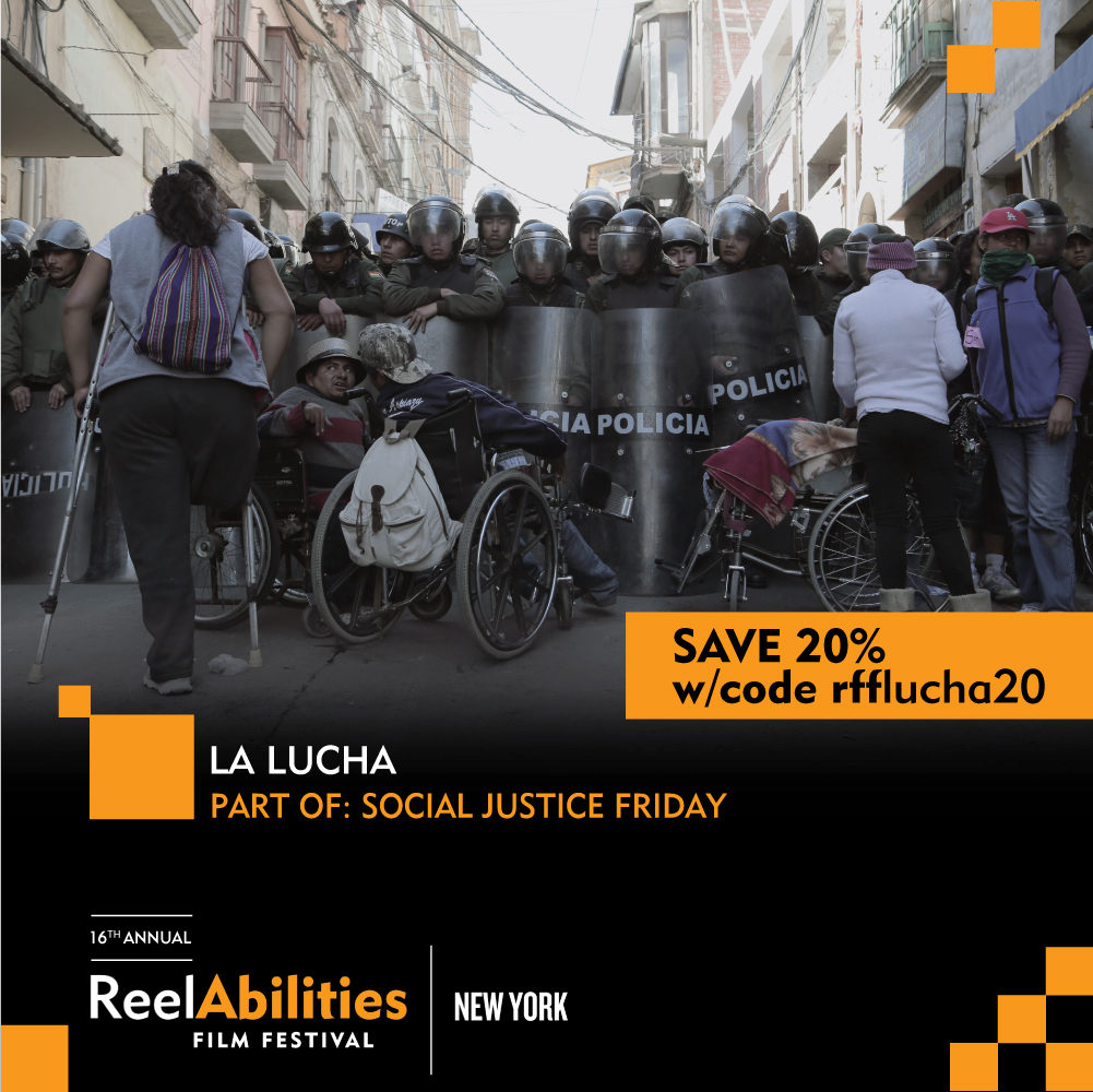 Don't miss ReelAbilities' Social Justice Friday at @MM_JCCManhattan, featuring LA LUCHA following the epic struggle of a group of people, leading a disability rights movement in #Bolivia! Q&A with director Violeta Ayala, Cynthia Lopez of #NYWIFT, and Faye Ginsburg of #NYU #CMCH