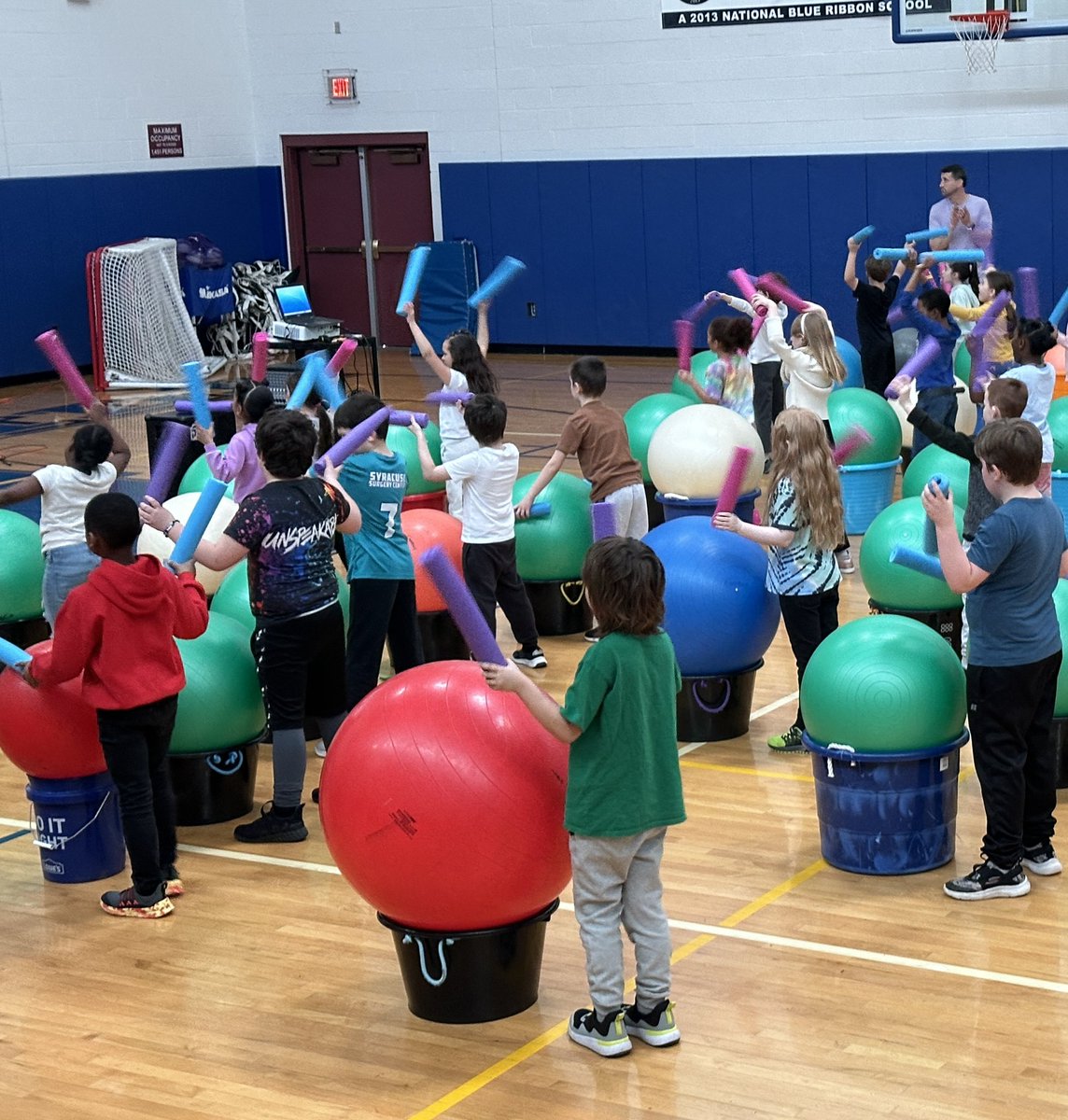 2nd graders loving DRUMFIT at CRS with Mr. Connelly @WCSDAthletics @WesthillCSD