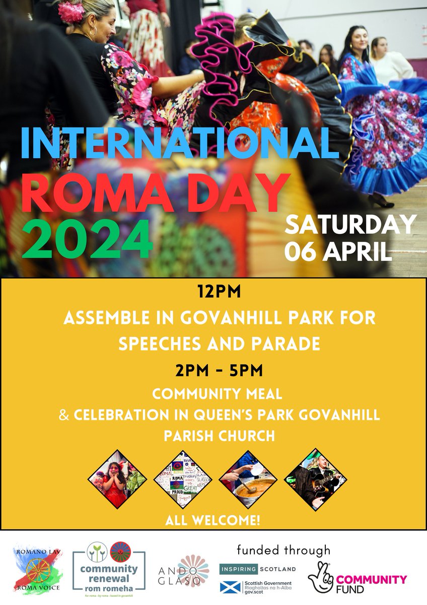 We're proud to have started working with @Roma_Voice as part of our #RightsInAction project. This Saturday, join them and lots of other local people in Govanhill Park to celebrate International Roma Day 2024! romanolav.org/events