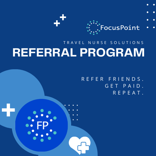 REFER FRIENDS. GET PAID. REPEAT.
Refer a nurse and receive $$$ for every hour your referred nurse works in their first year with FocusPoint.

#travelrn
#registerednurse
#friends
#easymoney
#referafriend
#earncash