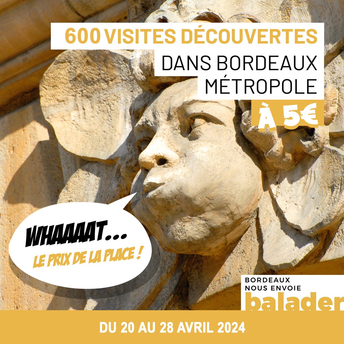Whaou 🤩 600 visites-découvertes de #Bordeaux et de sa Métropole au prix unique de 5€ pour un moment d'évasion 100% local 💛 Réservation en ligne 👉 cutt.ly/pw8HRkjI #Gironde