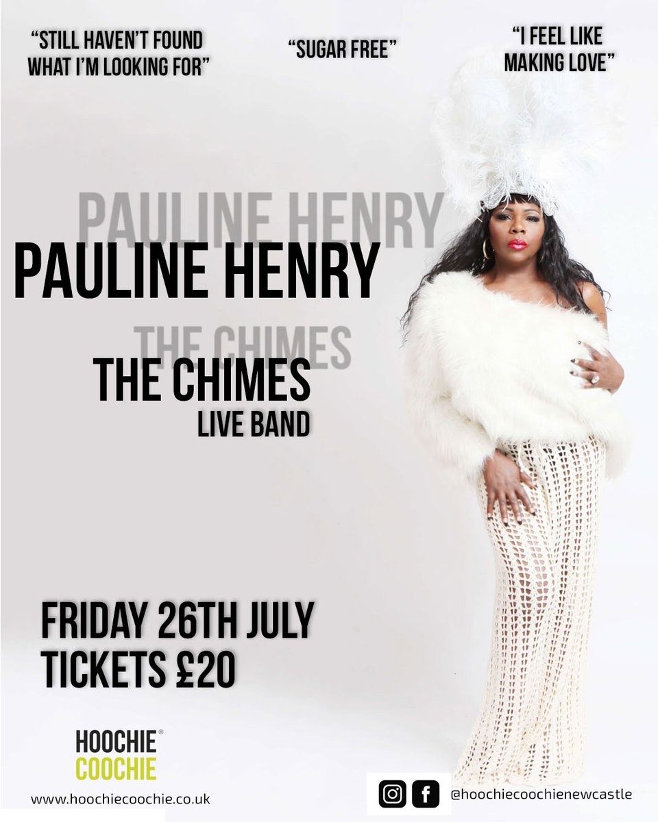 PaulineHenryUK's tweet photo. I'm deeply honoured to announce my upcoming LIVE performance at the iconic Hoochie Coochie in Newcastle! Grab your tickets &amp; hope to see you there  <3

 #uksingereupontyne #hoochie #soulmusic #hoochiecoochie #uksinger
#uksinger #liveperformance #PaulineHenry https://t.co/sbJi61LrJL