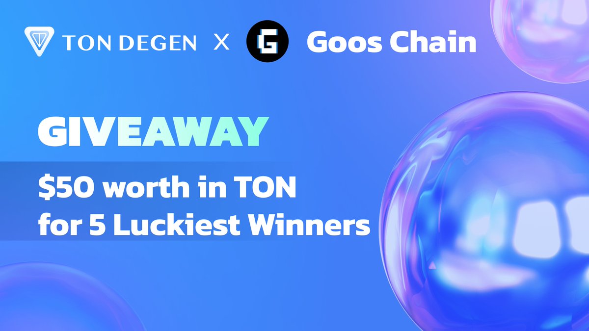 GIVEAWAY EVENT: TON Degen 🤝 @GoosChain 🎁 $50 worth in $TON sponsored by @GoosChain How to become winners 👇 1⃣Follow @DegenonTON & @GoosChain 2⃣Like, retweet and tag 3 friends 3⃣Comment your #TON wallet 👇 4⃣Join telegram: t.me/degenon_ton Enjoy now and take $USDT…