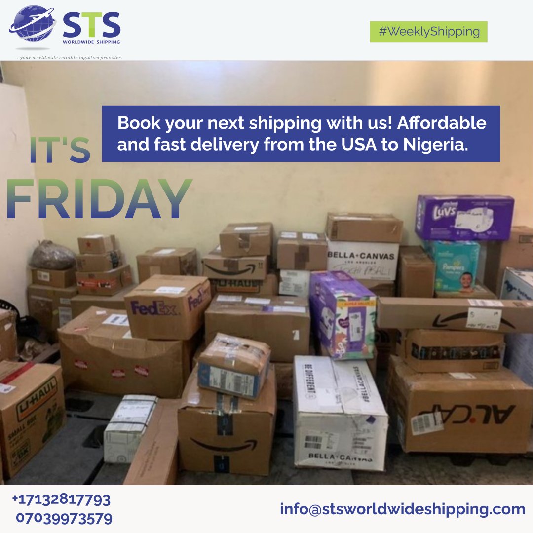 It's Friday! Book your next shipping with us! Affordable and fast delivery from the USA to Nigeria. Call or DM Now!
#tgif #logistics #freight #airfreight #seafreight #usatonigeria #shippingandhandling #cargo #procurement #stsworldwideshipping #globalshipping #seamlessdelivery