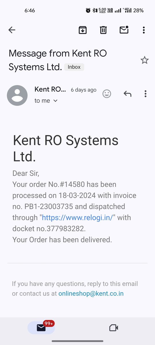 inderdhillon932's tweet photo. @KentROSystems 
Vaccum cleaner ordered with id 14580 on 16 march but not received yet
Sales team shared the wrong docket and showed status as delivered and did not replied afterward
So disturbed by the sales team
Pls respond https://t.co/TgnW9wk2ww