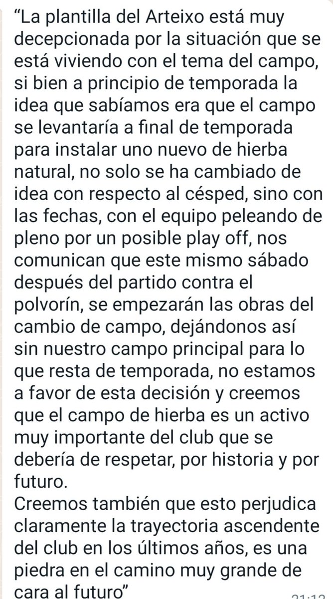 Comunicado de la plantilla del <a href="/AtlArteixo/">Atlético Arteixo</a>

Mañana jugarán su último partido en el césped natural de Ponte dos Brozos, que pasará a ser de césped artificial