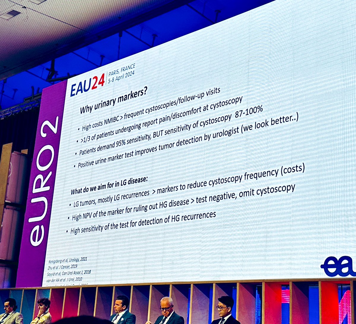 #EAU24 @UroDocAsh & @AStenzl kick off the rapid fire debate - bladder cancer session. @TCMZuiverloon presenting data to support the use of urinary markers.