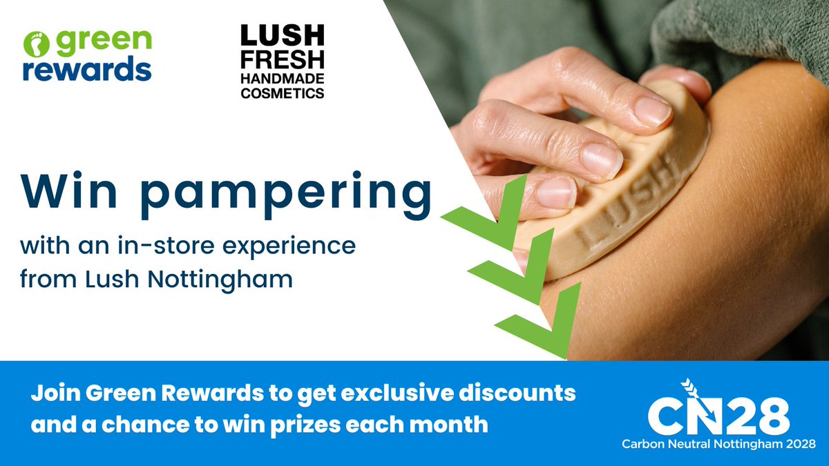 New prizes up for grabs with Notts Green Rewards this Spring 🌷🐣 Win a personalised consultation and goody bag from Lush Nottingham! They'll even treat you to a relaxing hand and arm massage whilst you're there 🙌 Find out more 👉 bit.ly/3TT9Kyg
