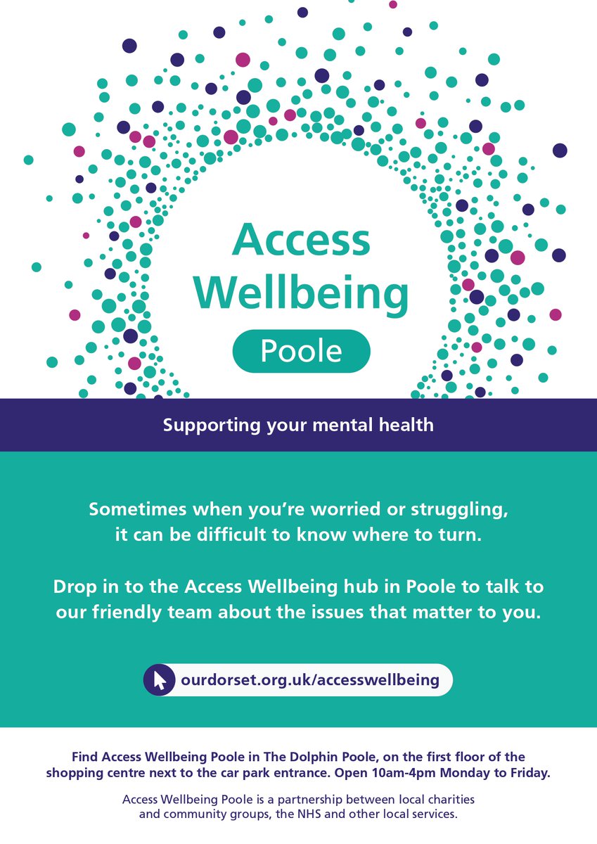 A new mental health hub has opened at the Dolphin Centre in Poole! It's open weekdays between 10am and 4pm. There's no need to book, just drop in. #mentalhealthmatters