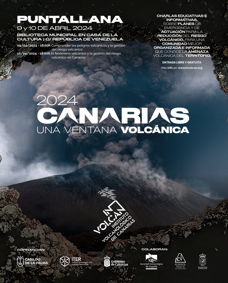 🌋Nuestro programa educativo 'Canarias: una ventana volcánica en el Atlántico', visita la biblioteca municipal (c/ República de Venezuela, s/n) de Puntallana (La Palma), días 9 y 10 de abril, a las 18h, recuerda la entrada es libre y gratuita! No te lo pierdas! 🌋 #involcan