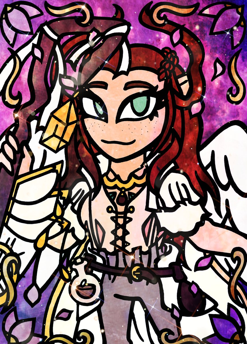 I was tasked to draw for <a href="/liefy__greens/">Lief 🌻🍉 on bsky!</a> for the Genasi and Aasimar Secret Satan this year! I hope you enjoy this piece of your character Alexis!

#genasiandaasimarsecretsatan2024