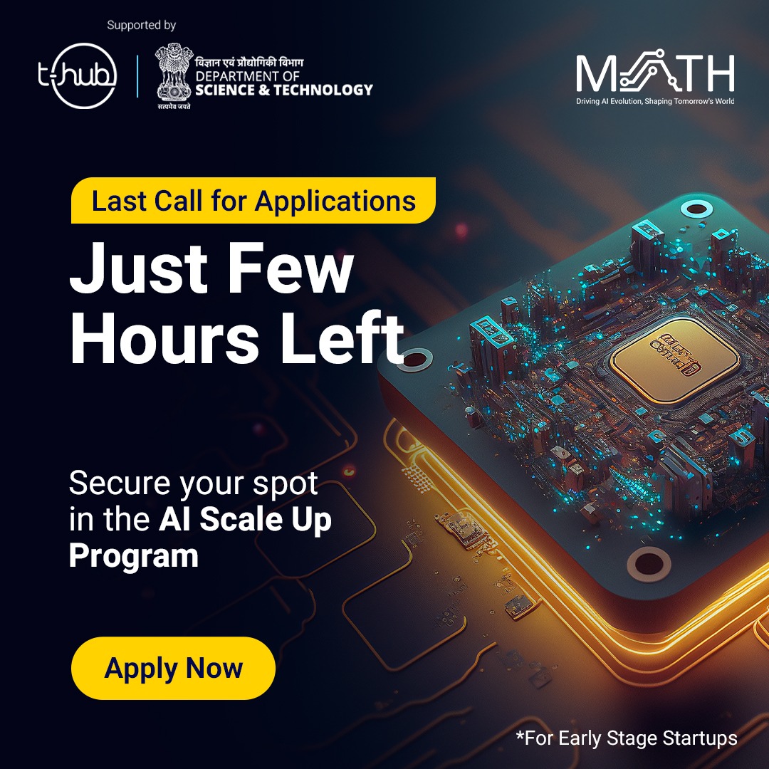 📣 Just a few hours left to go!

Now's the chance for your AI&ML #startup  to join the #AI Scale Up Program and get access to - 

- #Cloud Credits
- #LMS
- Data and #storage 
- GPUs and CPUs

Apply here - bit.ly/3PpLOjy

#MATH4AIML #InnovateWithTHub #InnovationEcosystem