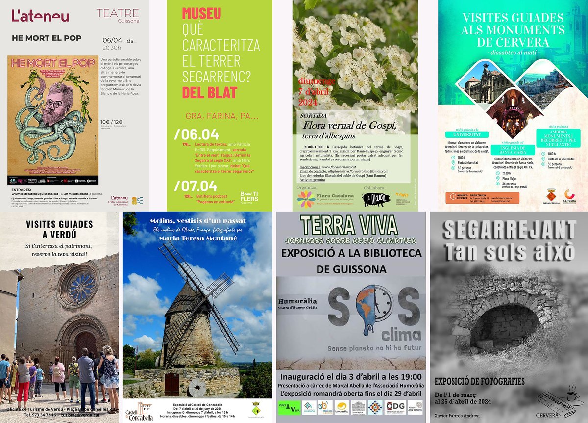 Sense plans per al cap de setmana?
#concerts #curses #festamajor #teatre #abatre #flora #visites i #expos viu la #primaverasegarra !
@lasegarra @paeriacervera @CConcabella @AteneuGuissona @MCO_CasaldCalaf @museudecervera @BiblioGuissona @Espitllera
ℹ️ visit.somsegarra.cat