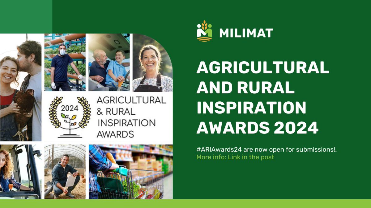 Calling all agriculture & rural innovators! 🌾

🏆 The #ARIAwards24 are now open for submissions! Seeking the most socially inclusive projects under the #CAP. Plus, a new award for #GenderEquality! 

Be part of the change in our rural communities! 👉 bit.ly/3xhEX5b