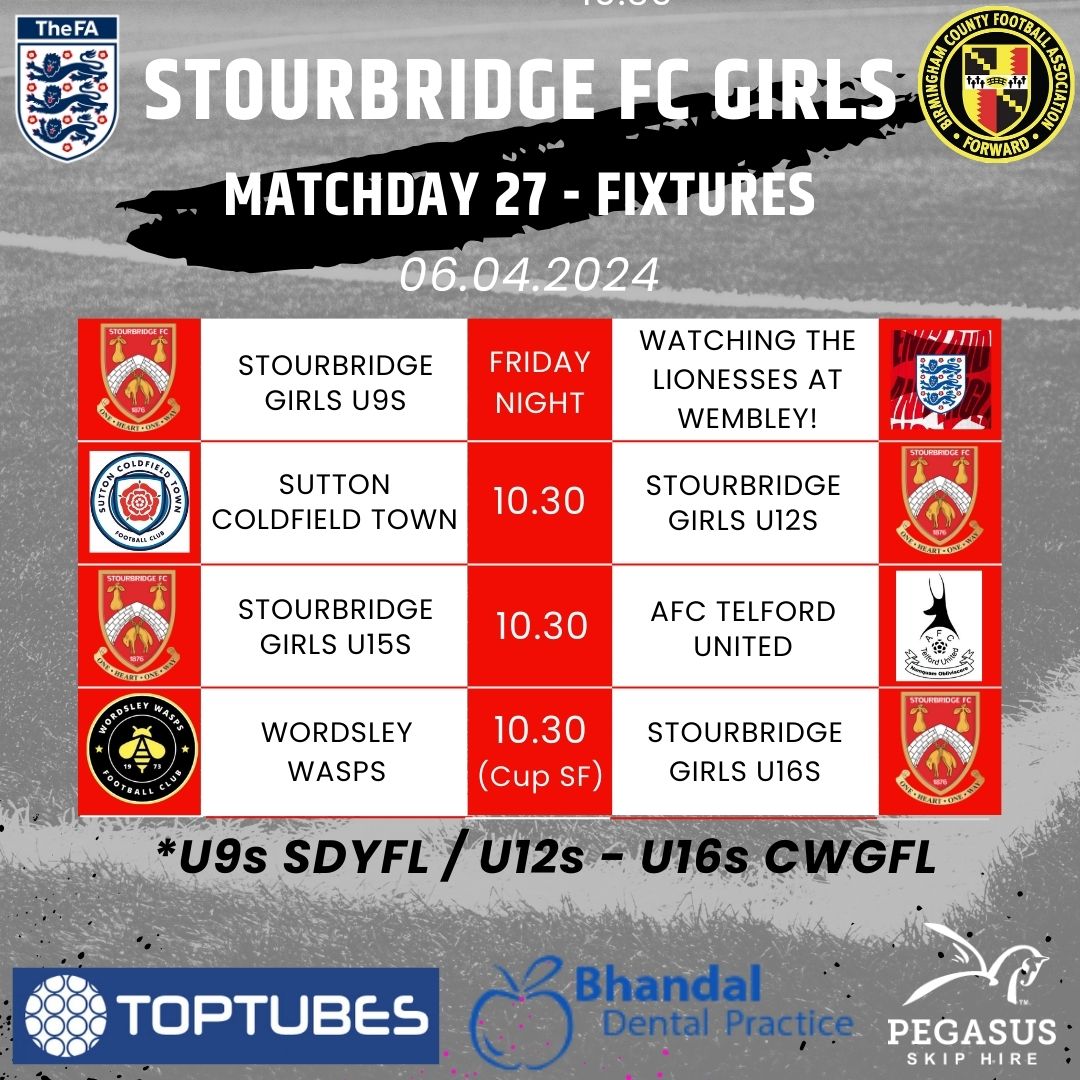 🔴 FIXTURES 🔴 Some big games tomorrow morning, none more so than for our Under 16s in their League Cup SF. Good lucks, girls! And we hope our Under 9s enjoy their night at Wembley too! #Glassgirls 🔴⚪️