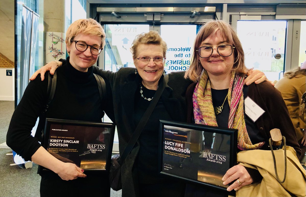 What's better than winning the Best First Monograph Award at #BAFTSS2024? My stellar friend @LFDonaldson also winning runner up for Best Videographic Film Criticism, my talented student Julie Jaresova winning runner up for Best Undergrad Essay AND a cute photo with Sarah Street!