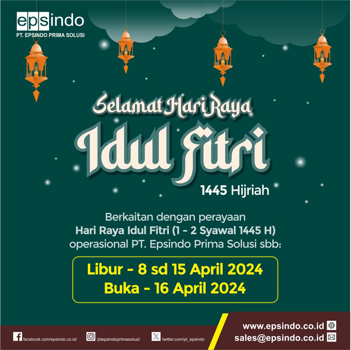 pt_epsindo's tweet photo. Happy Holiday - Happy Ied Mubarak
#liburlebaran #Lebaran #lebaran2024 https://t.co/PTnFxHaJRD