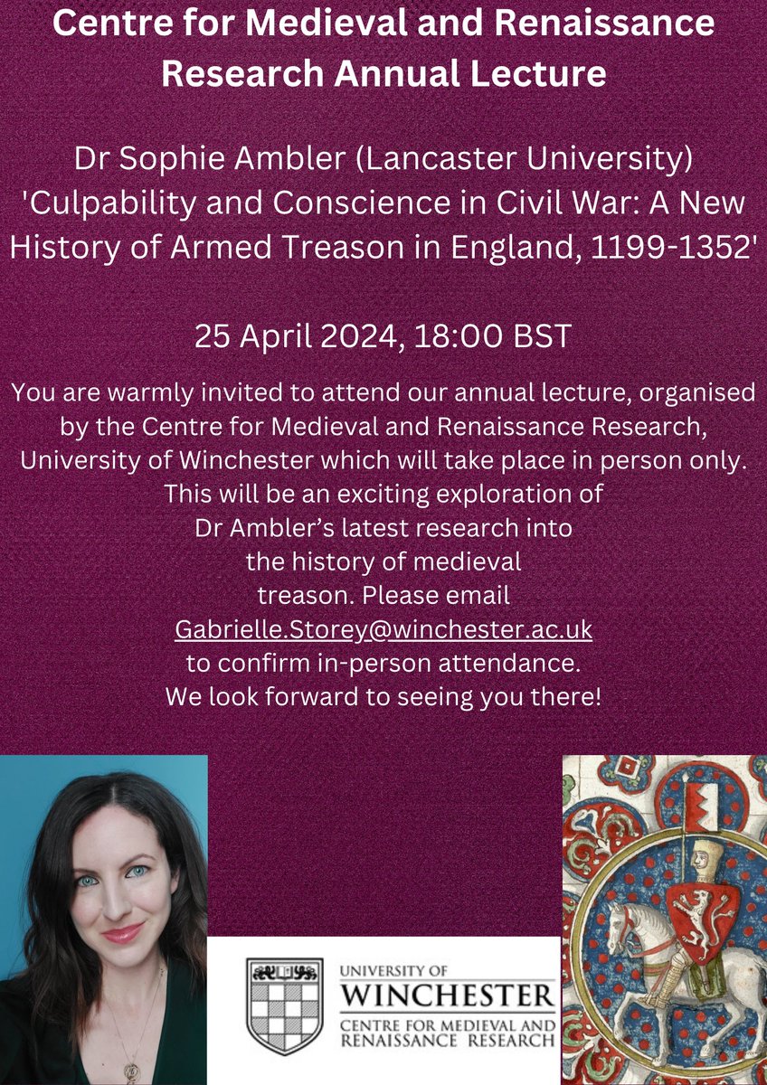 We are delighted to host Dr Sophie Ambler (@RG1253) on 25 April (18:00 BST) for our annual lecture @_UoW! More details on the flyer 👇This is an in-person only event, to book please contact @GabbyStorey Gabrielle.Storey@winchester.ac.uk. We look forward to seeing you all there!