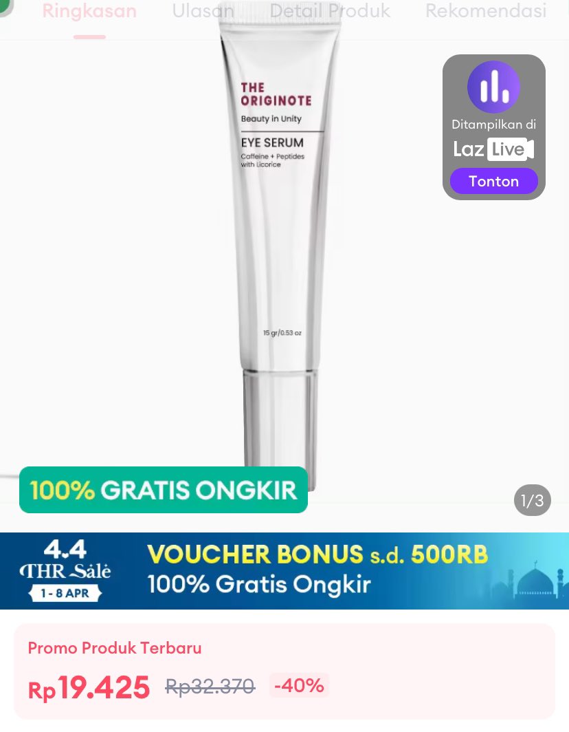 The originote eye serum cuma 19rb an Beli 3 free ongkir, bisa campur brg lain di Lazada Choice s.lazada.co.id/s.qVdbP?cc