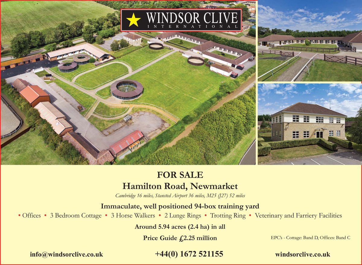 EBN (@bloodstocknews) on Twitter photo 🚨 <a href="/WindsorCliveInt/">Windsor Clive Int</a> - Shadow Fax & Craven House FOR SALE 🚨
✅ Immaculate, well positioned 94-box training yard
✅ Around 5.94 acres (2.4 ha) in all
Price Guide: £2.25 million
See below for more info on the property or visit ⬇️ windsorclive.co.uk/equestrian-pro… 🚨 <a href="/WindsorCliveInt/">Windsor Clive Int</a> - Shadow Fax & Craven House FOR SALE 🚨
✅ Immaculate, well positioned 94-box training yard
✅ Around 5.94 acres (2.4 ha) in all
Price Guide: £2.25 million
See below for more info on the property or visit ⬇️ windsorclive.co.uk/equestrian-pro…