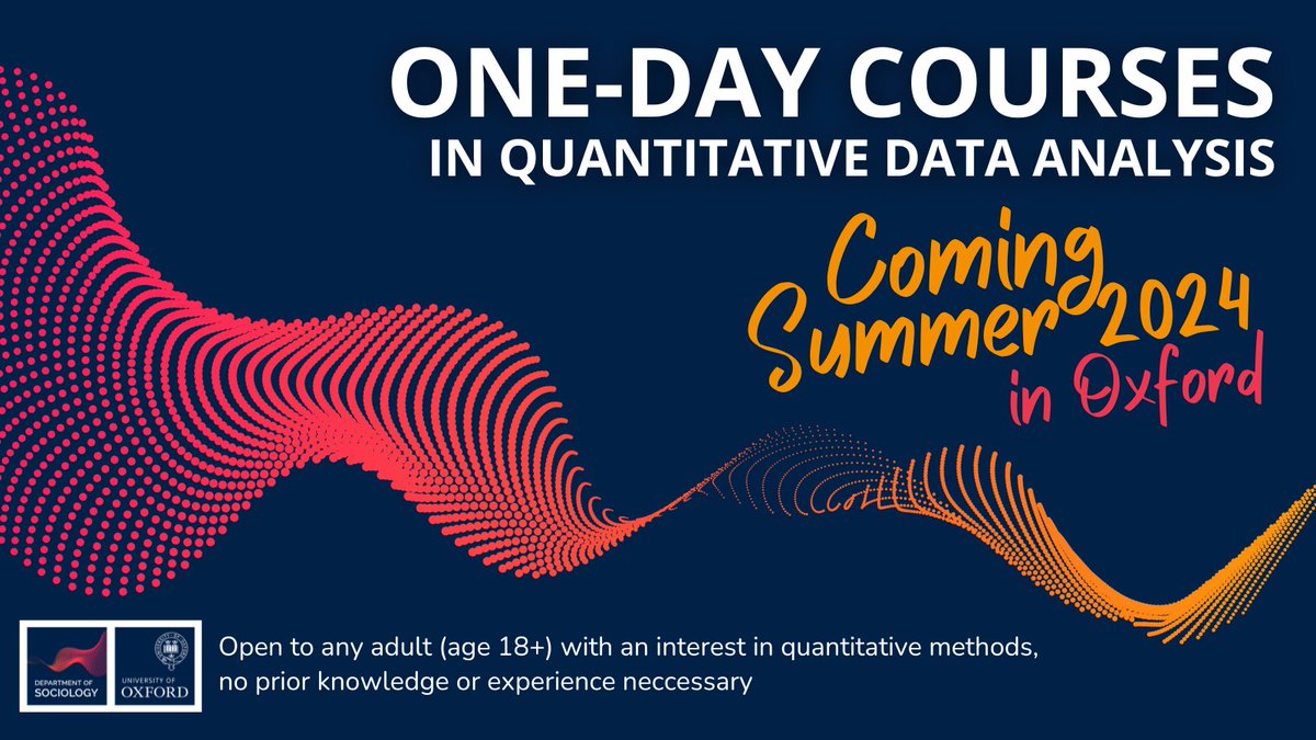 🌟 Exciting news! This summer, we'll be offering 1-day courses on Quantitative Data Analysis in Oxford! 📊 Open to adults (age 18+) with any level of experience, including beginners. Sign up here to be the first to find out more ➡️ forms.office.com/Pages/Response…