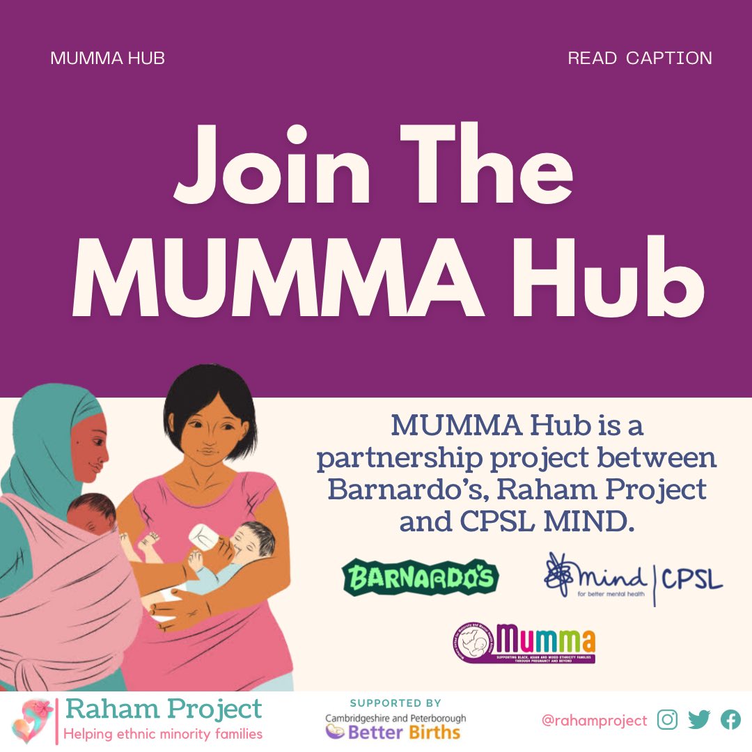 MUMMA exists to support Black, Asian and Mixed Ethnicity women who are or may be pregnant, and/or have a child under two years. The next Baby & Birth course starts on 18th April, running every Thursday for 4 weeks. Register here: barnardos.org.uk/get-support/se…