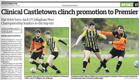 Ger McCarthy (@germccarthy74) on Twitter photo ⚽️READ my <a href="/westcorkleague/">⚽West Cork League</a> match report and reaction article from a cracking <a href="/CastletownCelt/">Castletown Celtic</a> promotion-clinching win over <a href="/castlelackfc/">Castlelack F.C.</a> in this week's <a href="/SouthernStarIRL/">The Southern Star</a> <a href="/WestCorkSport/">Southern Star Sport</a>
#⃣ #wcl #westcork #westcorkleague ⚽️READ my <a href="/westcorkleague/">⚽West Cork League</a> match report and reaction article from a cracking <a href="/CastletownCelt/">Castletown Celtic</a> promotion-clinching win over <a href="/castlelackfc/">Castlelack F.C.</a> in this week's <a href="/SouthernStarIRL/">The Southern Star</a> <a href="/WestCorkSport/">Southern Star Sport</a>
#⃣ #wcl #westcork #westcorkleague