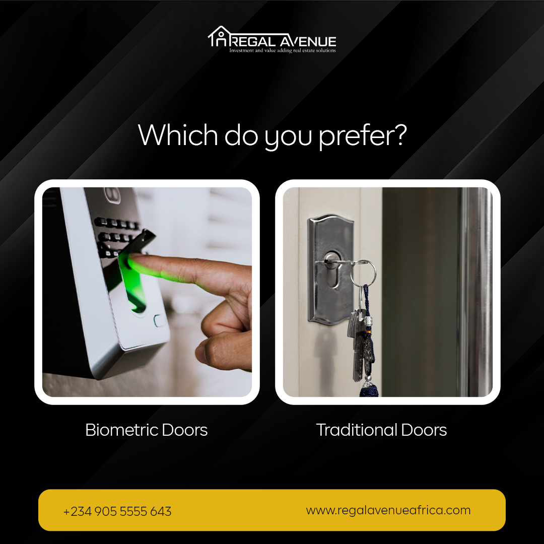 While traditional locks offer reliability, biometric locks bring cutting-edge technology for convenient and precise access control.

#regalaavenue #regalavenueafrica #realestate #realEstatePortfolio #investmentopportunities #biometriclocks #traditionallocks #thisorthat #friday