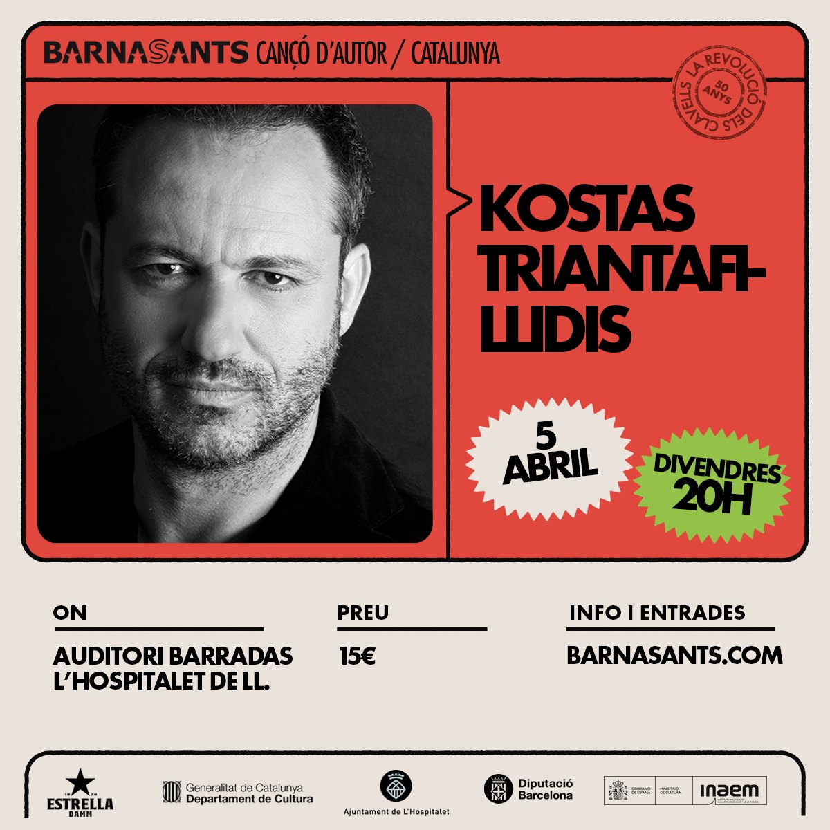 Avui! A les 20h. El cantautor grec Kostas Triantafillidis presenta 'Quan les ànimes es troben' dins el @barnasants